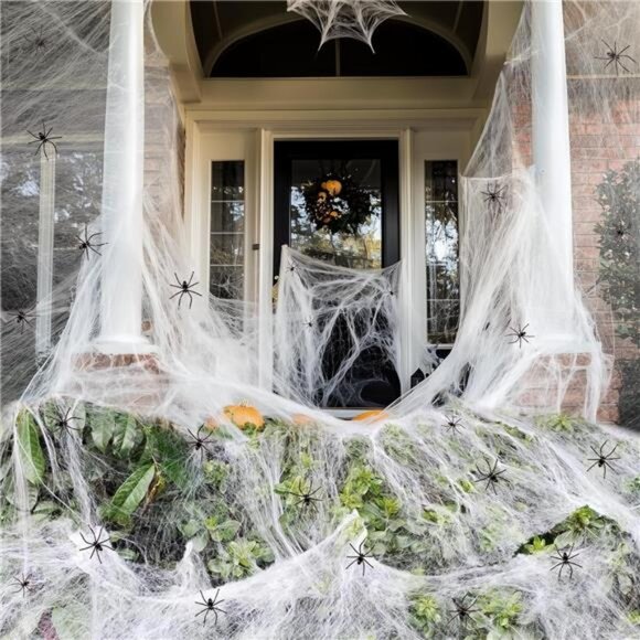 1000 sqft Spider Webs Halloween Decorations Bonus with 30 Fake Spiders - Picture 2 of 7
